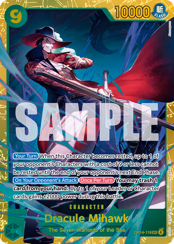 Dracule Mihawk One Piece card (OP14-119, The Azure Sea's Seven)