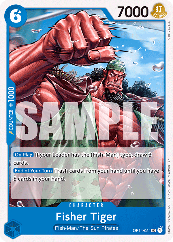 Fisher Tiger One Piece card (OP14-054, The Azure Sea's Seven)