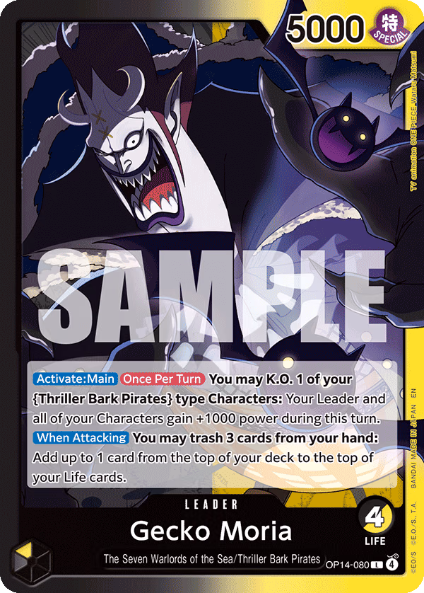 Gecko Moria One Piece card (OP14-080, The Azure Sea's Seven)