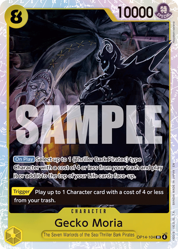 Gecko Moria One Piece card (OP14-104, The Azure Sea's Seven)