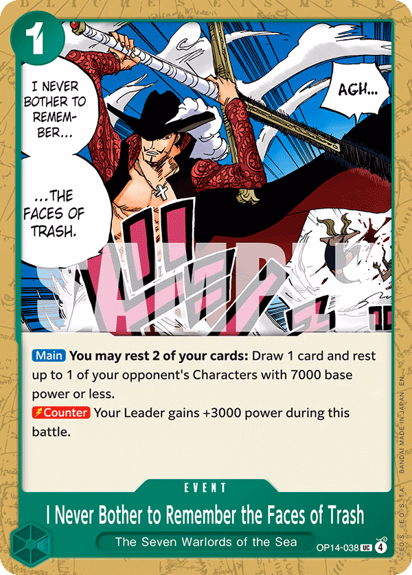 I Never Bother to Remember the Faces of Trash One Piece card (OP14-038, The Azure Sea's Seven)