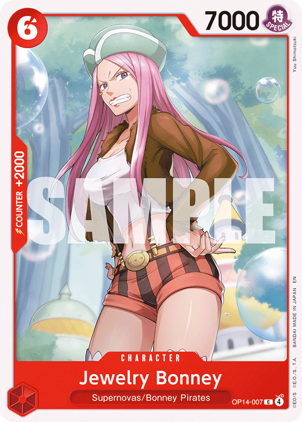 Jewelry Bonney One Piece card (OP14-007, The Azure Sea's Seven)