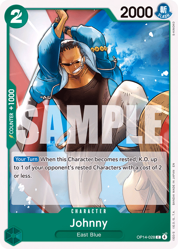 Johnny One Piece card (OP14-028, The Azure Sea's Seven)
