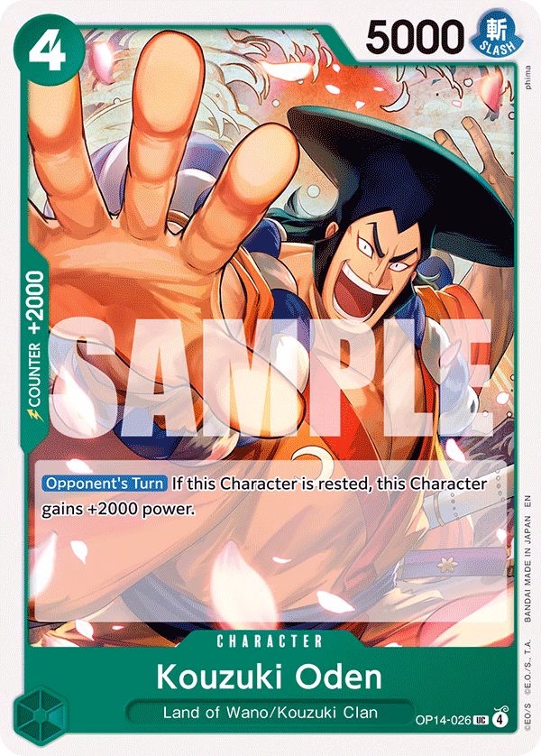 Kouzuki Oden One Piece card (OP14-026, The Azure Sea's Seven)