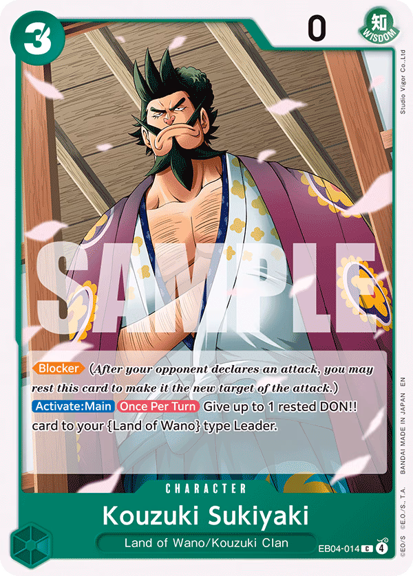 Kozuki Sukiyaki One Piece card (EB04-014, The Azure Sea's Seven)