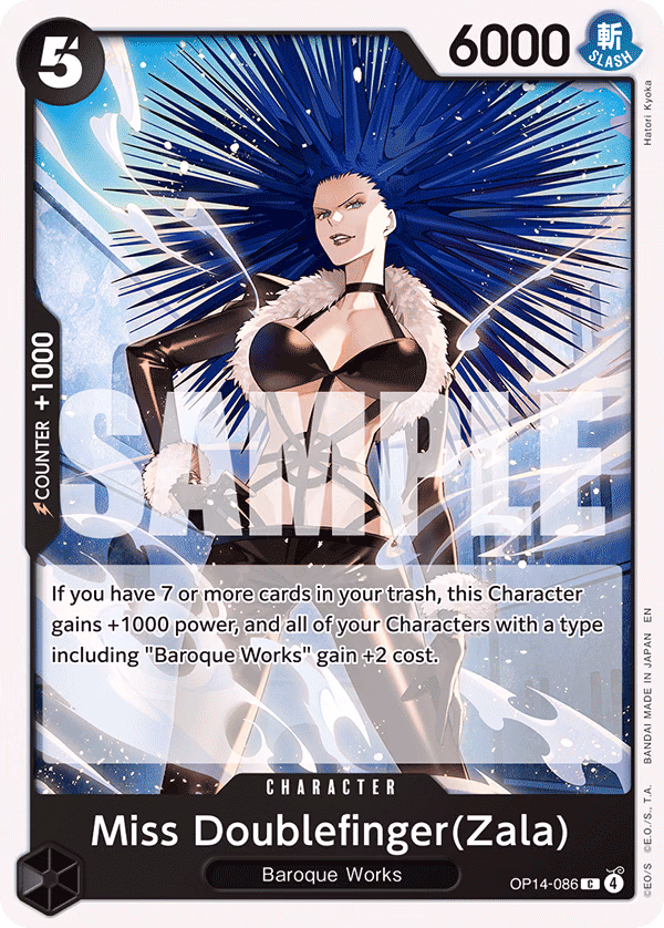 Miss Doublefinger(Zala) One Piece card (OP14-086, The Azure Sea's Seven)