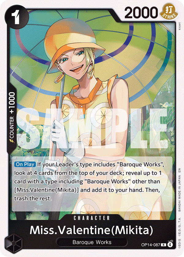 Miss.Valentine(Mikita) One Piece card (OP14-087, The Azure Sea's Seven)