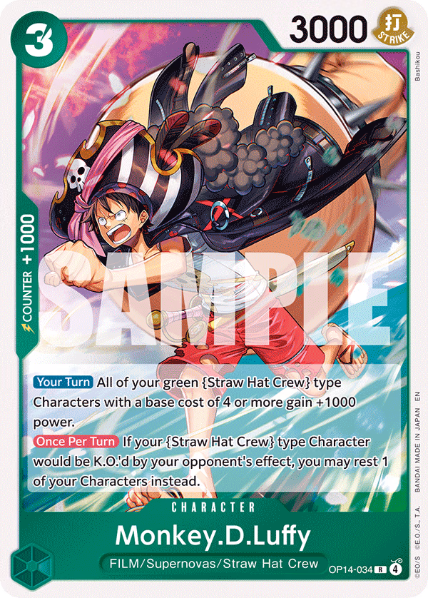 Monkey.D.Luffy One Piece card (OP14-034, The Azure Sea's Seven)
