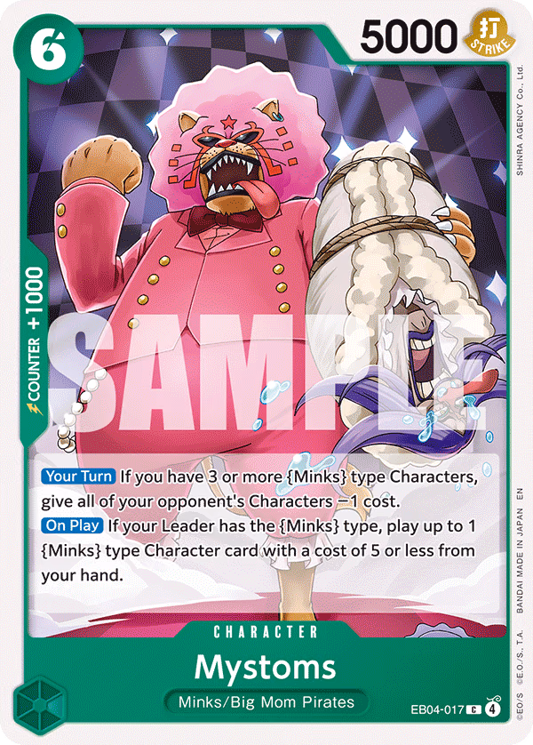 Mystoms One Piece card (EB04-017, The Azure Sea's Seven)