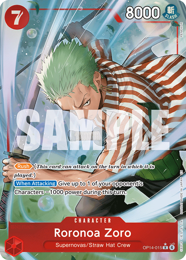 Roronoa Zoro (Alternate Art) One Piece card (OP14-015, The Azure Sea's Seven)
