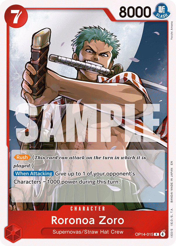Roronoa Zoro One Piece card (OP14-015, The Azure Sea's Seven)