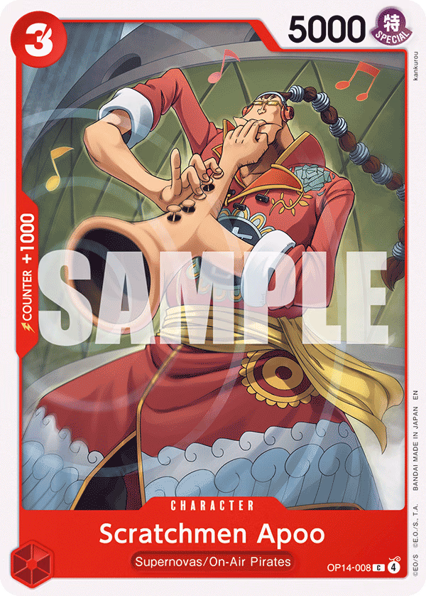 Scratchmen Apoo One Piece card (OP14-008, The Azure Sea's Seven)