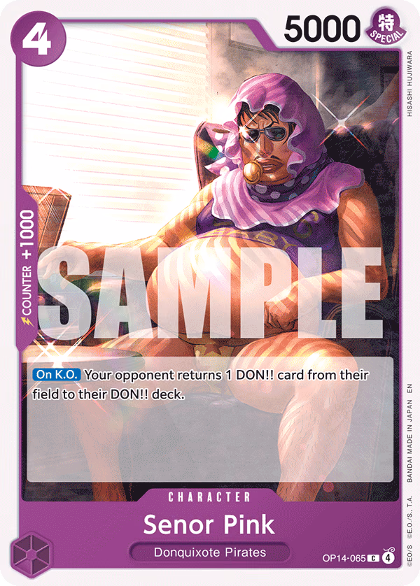 Senor Pink One Piece card (OP14-065, The Azure Sea's Seven)