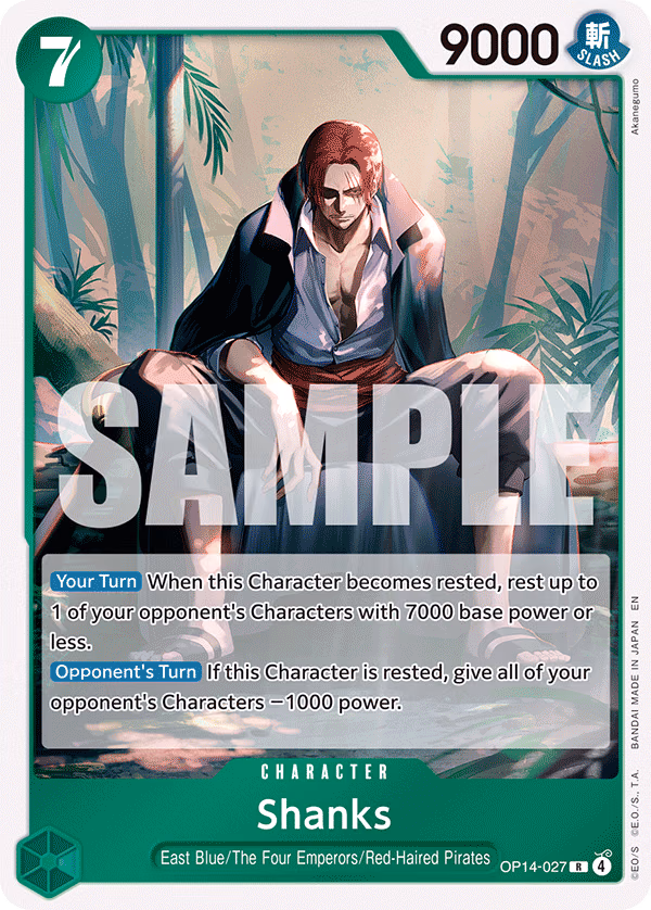 Shanks One Piece card (OP14-027, The Azure Sea's Seven)