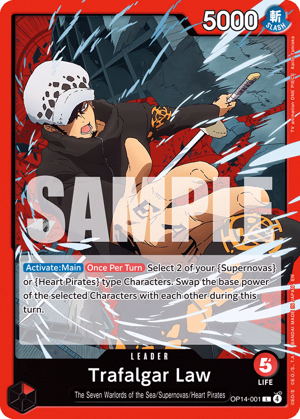Trafalgar Law One Piece card (OP14-001, The Azure Sea's Seven)
