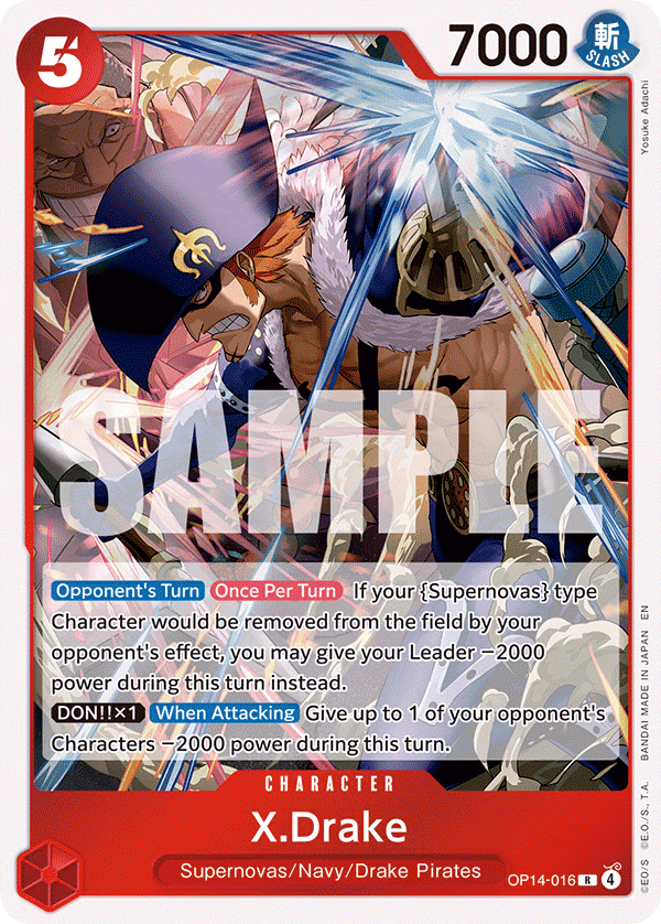 X.Drake One Piece card (OP14-016, The Azure Sea's Seven)