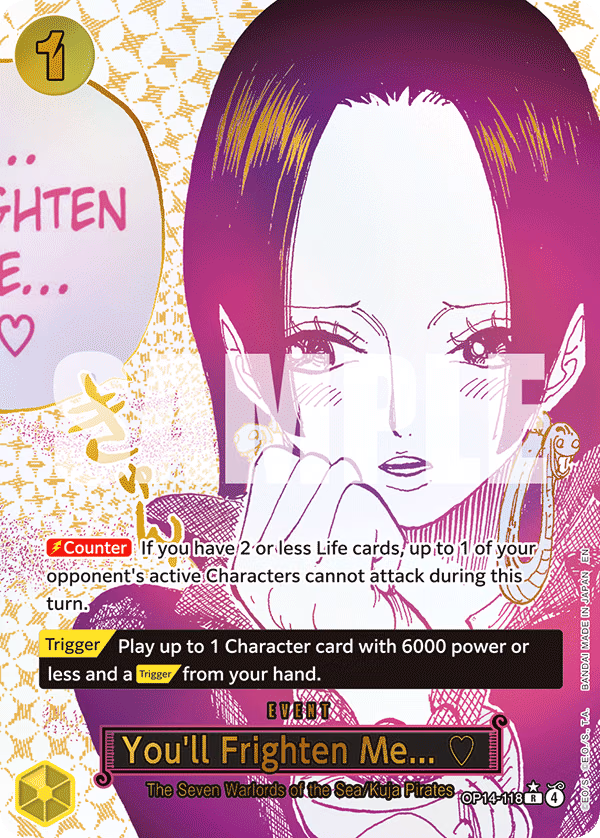 You'll Frighten Me... ♡ (Alternate Art) One Piece card (OP14-118, The Azure Sea's Seven)