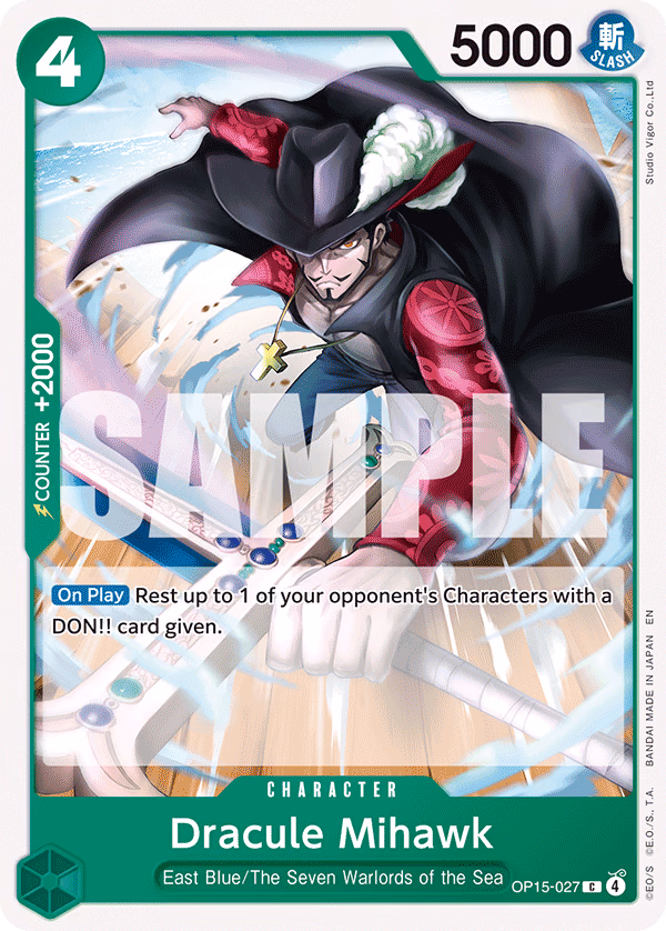 Dracule Mihawk One Piece card (OP15-027, Adventure on Kami's Island)