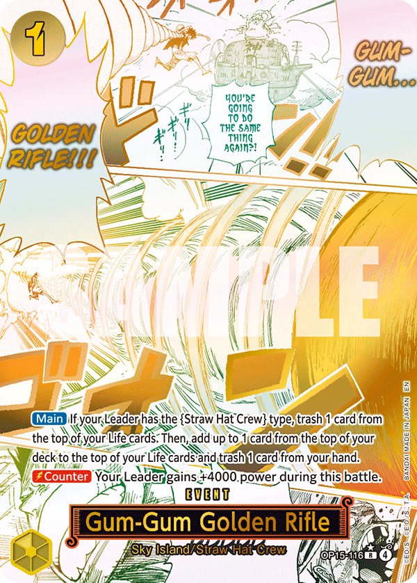 Gum-Gum Golden Rifle (Alternate Art) One Piece card (OP15-116, Adventure on Kami's Island)