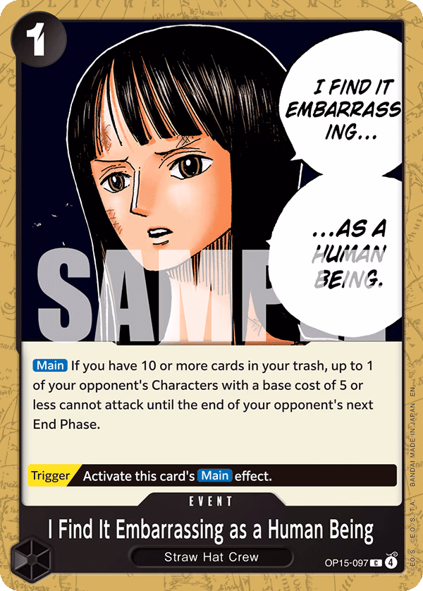 I Find It Embarrassing as a Human Being One Piece card (OP15-097, Adventure on Kami's Island)