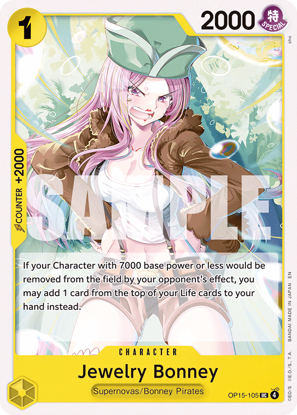 Jewelry Bonney One Piece card (OP15-105, Adventure on Kami's Island)