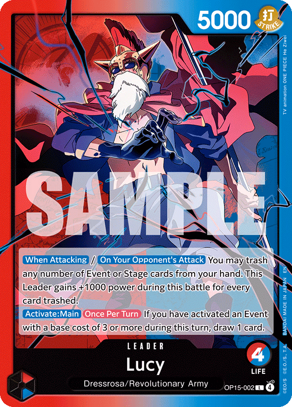 Lucy One Piece card (OP15-002, Adventure on Kami's Island)