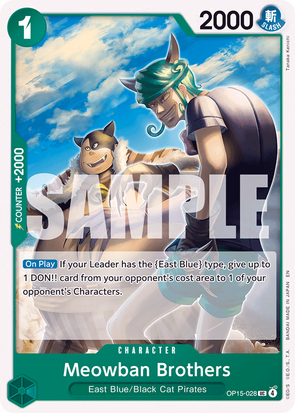 Meowban Brothers One Piece card (OP15-028, Adventure on Kami's Island)