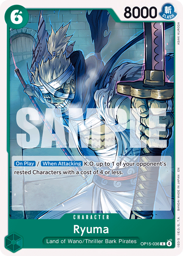 Ryuma One Piece card (OP15-036, Adventure on Kami's Island)