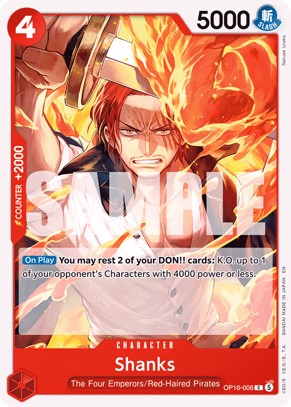Shanks One Piece card (OP16-006, The Time of Battle)