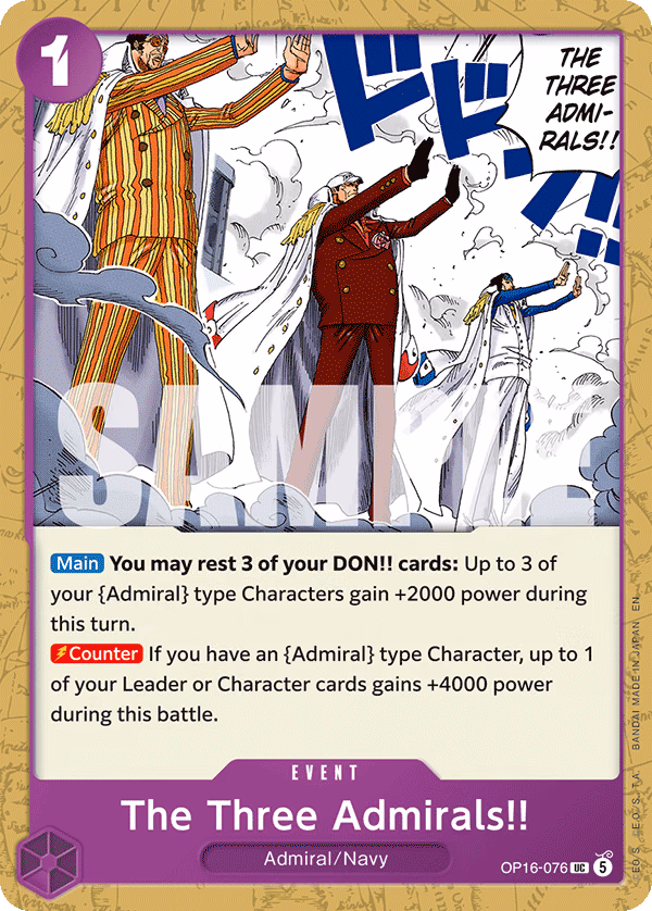 The Three Admirals!! One Piece card (OP16-076, The Time of Battle)