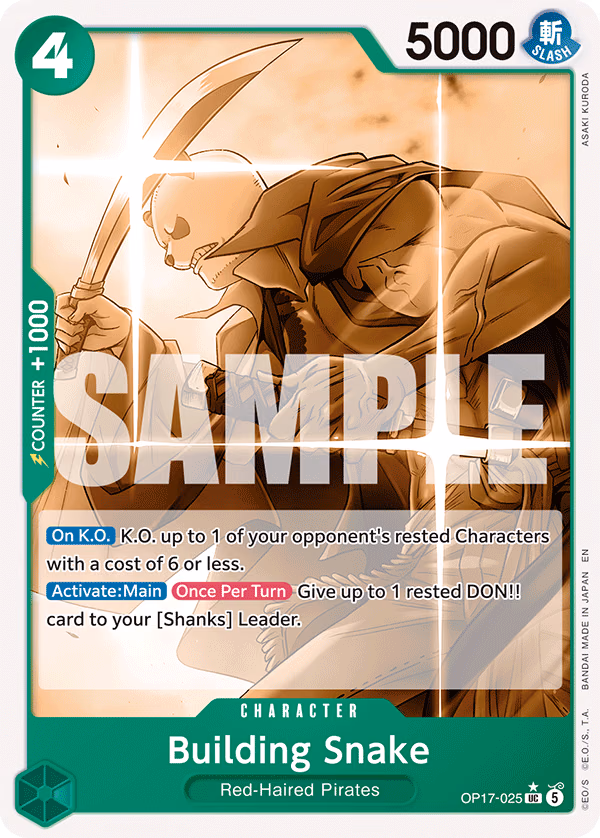 Building Snake (Pandaman Art) One Piece card (OP17-025, The World's Strongest Warriors)