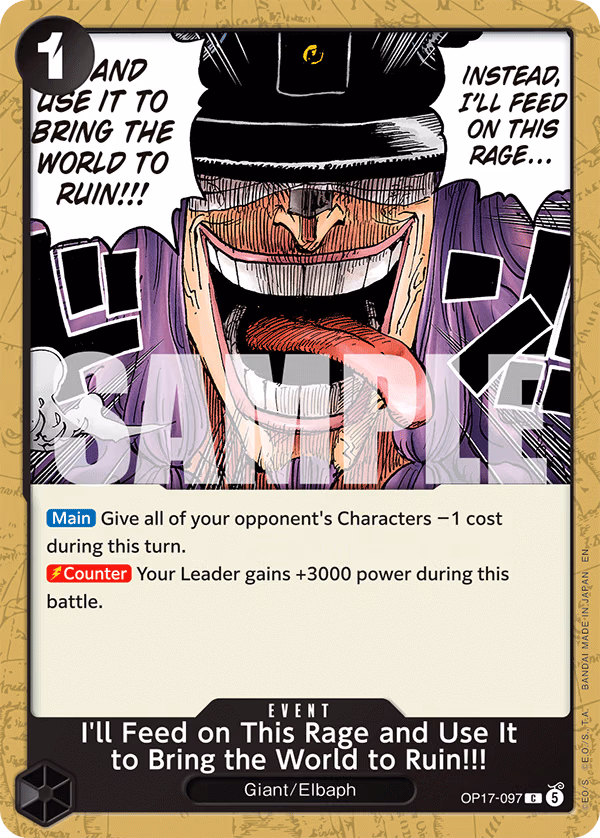 I'll Feed on This Rage and Use It to Bring the World to Ruin!!! One Piece card (OP17-097, The World's Strongest Warriors)