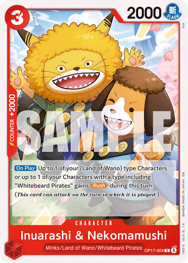 Inuarashi & Nekomamushi One Piece card (OP17-004, The World's Strongest Warriors)