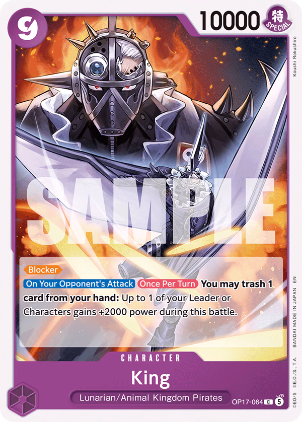 King One Piece card (OP17-064, The World's Strongest Warriors)