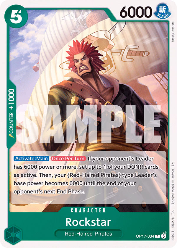 Rockstar One Piece card (OP17-034, The World's Strongest Warriors)