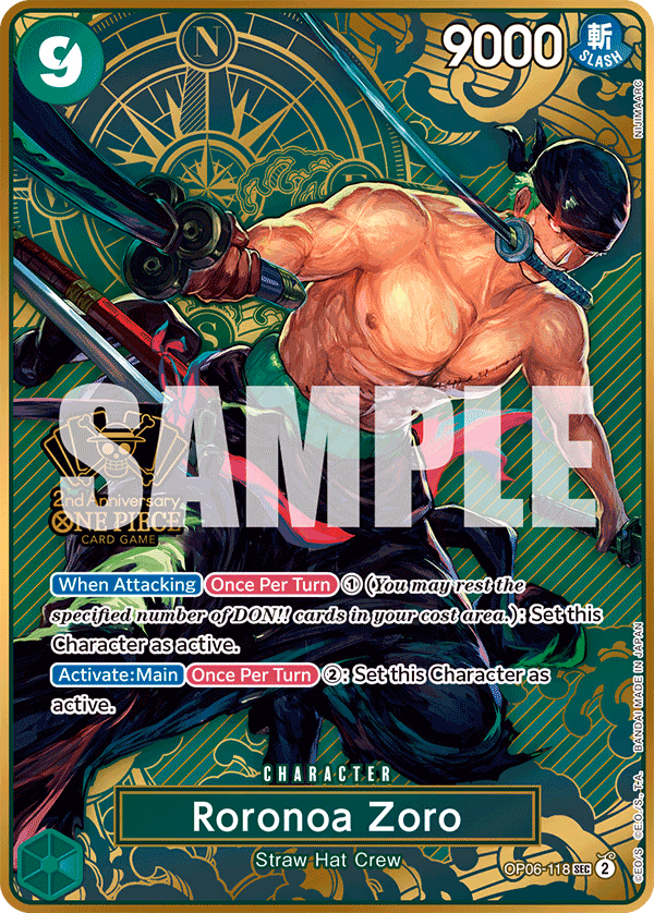 Roronoa Zoro (One Piece Japanese Version 2nd Anniversary Set) One Piece card (OP06-118, Other Product Cards)