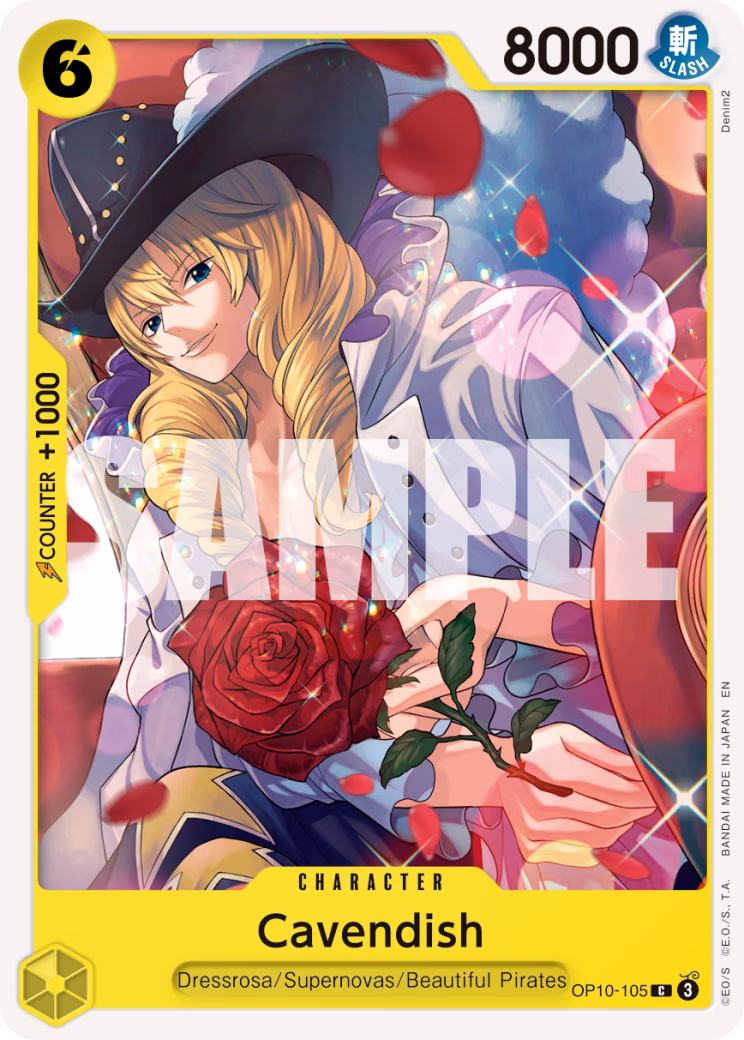 Cavendish (Pirate Foil) One Piece card (OP10-105, Premium Booster -The Best- Vol. 2)
