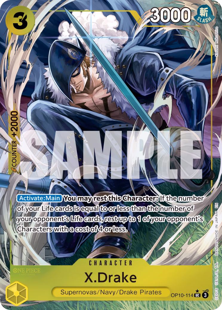X.Drake (Pirate Foil) One Piece card (OP10-114, Premium Booster -The Best- Vol. 2)