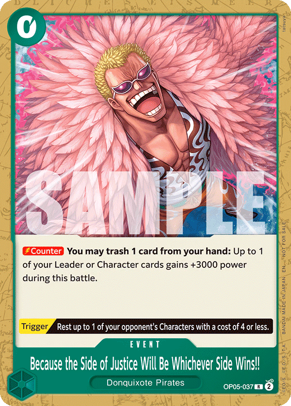 Because the Side of Justice Will Be Whichever Side Wins!! (Tournament Pack 2025 Vol. 4) One Piece card (OP05-037, Promotion Cards)