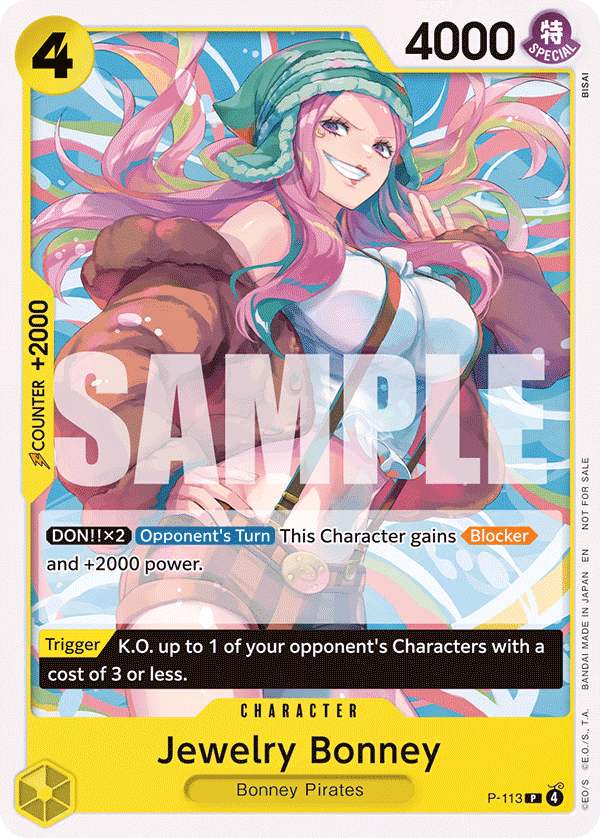 Jewelry Bonney (Heroines Battle Pack) One Piece card (P-113, Promotion Cards)