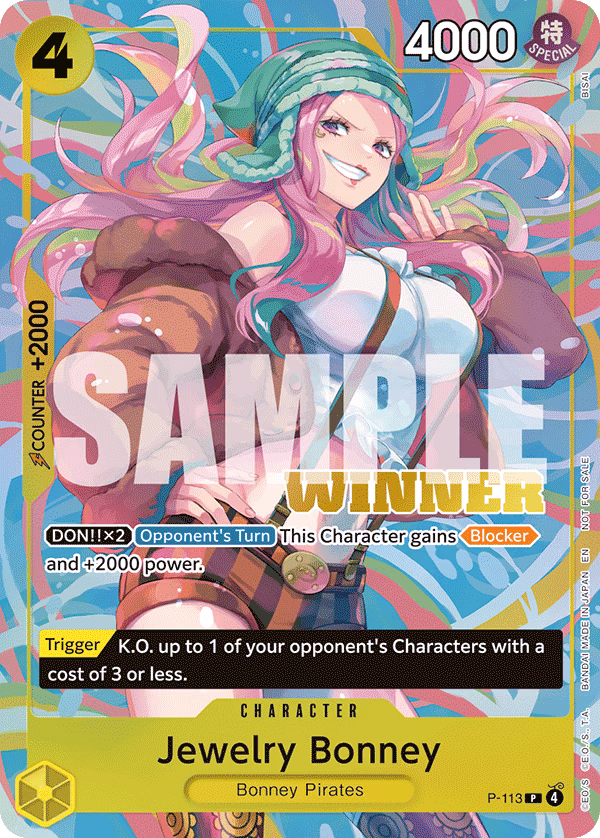 Jewelry Bonney (Heroines Battle Winner Pack) One Piece card (P-113, Promotion Cards)