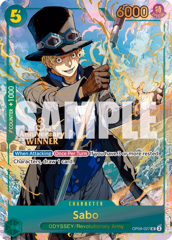 Sabo (3rd Anniversary Event) One Piece card (OP09-027, Promotion Cards)