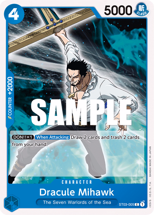Dracule Mihawk One Piece card (ST03-005, Starter Deck 3: The Seven Warlords of The Sea)