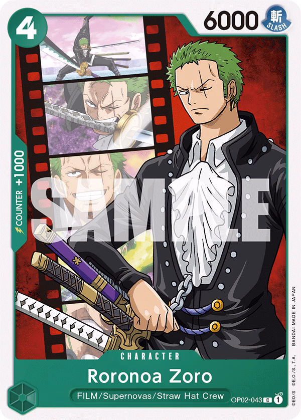 Roronoa Zoro (Alt Art) One Piece card (OP02-043, Starter Deck 11: Uta)