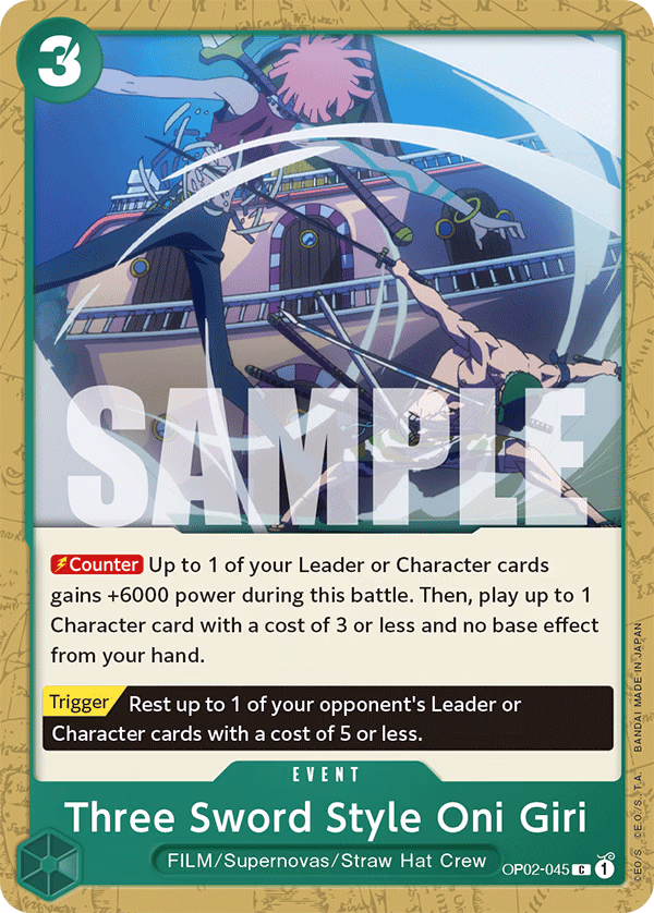 Three Sword Style Oni Giri (Alt Art) One Piece card (OP02-045, Starter Deck 11: Uta)