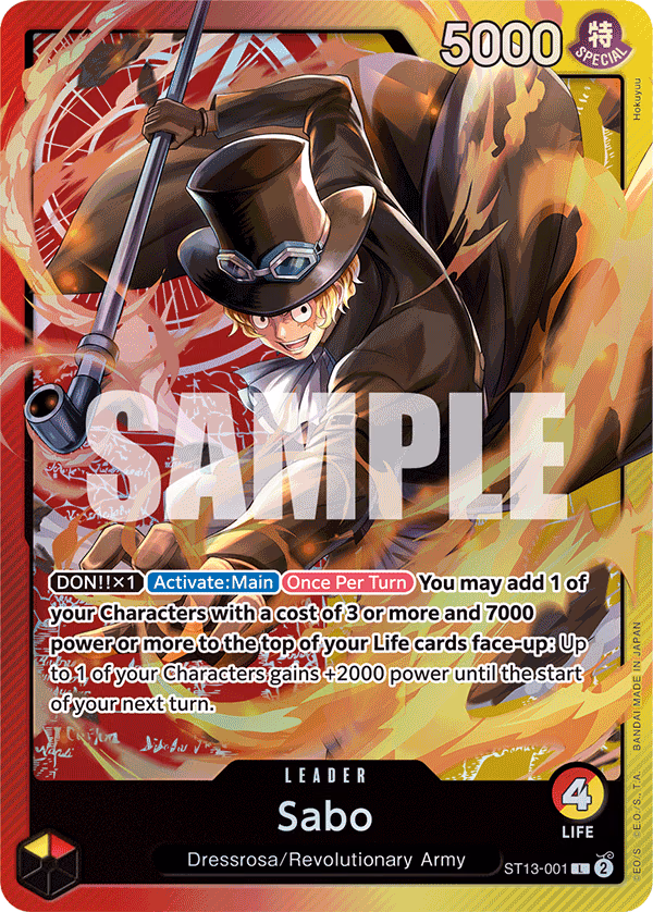 Sabo One Piece card (ST13-001, Ultra Deck: The Three Brothers)