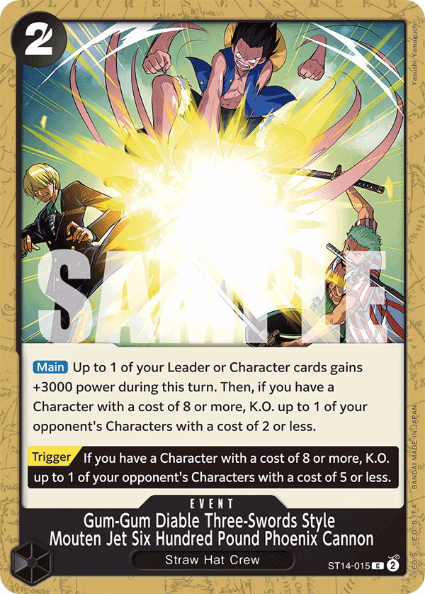 Gum-Gum Diable Three-Swords Style Mouten Jet Six Hundred Pound Phoenix Cannon One Piece card (ST14-015, Starter Deck 14: 3D2Y)