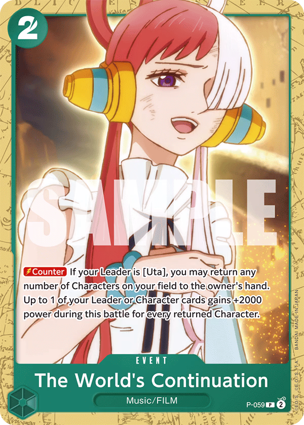 The World's Continuation (Alt Art) One Piece card (P-059, Starter Deck 16: GREEN Uta)