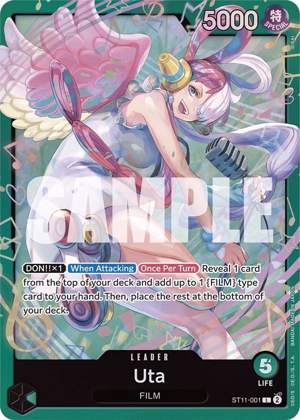 Uta (Alt Art) One Piece card (ST11-001, Starter Deck 16: GREEN Uta)