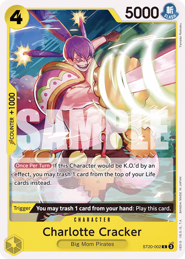 Charlotte Cracker One Piece card (ST20-002, Starter Deck 20: YELLOW Charlotte Katakuri)